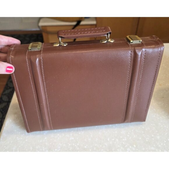 Vintage 1970's Backgammon Suitcase Board Game Brown Tan Felt 15" Faux Leather - Picture 8 of 11